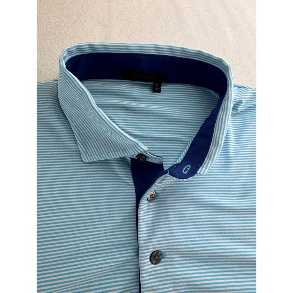 GREYSON Mens Golf Polo Shirt Blue White Stripe Short Sleeve Size XL Stretch Wick - Picture 5 of 16